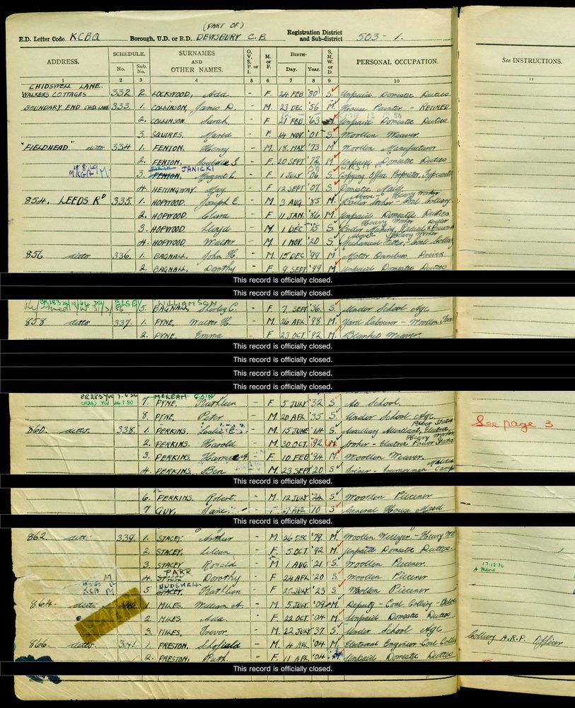 1939 Census entry for John Henry Bagnall